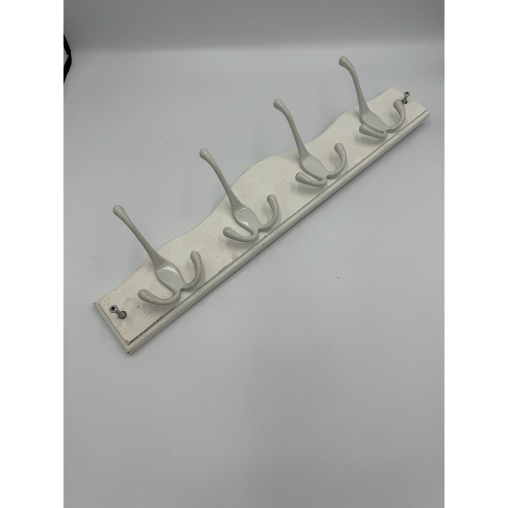 Coat Hook WallHanging 18x2.75" WhiteHooksOnWhite Base With Orig Screws